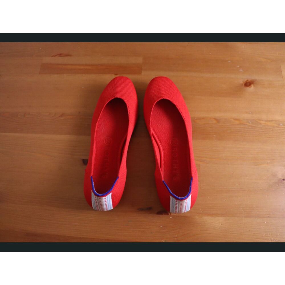 Rothy’s The Flat Red Knit Ballet Flats Size 8 Heel Stripe